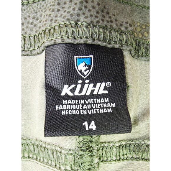 Kuhl Size 14 Womens Green Camo Belt Loop Logo 6 Pocket Zip Draw String Shorts - Picture 4 of 12